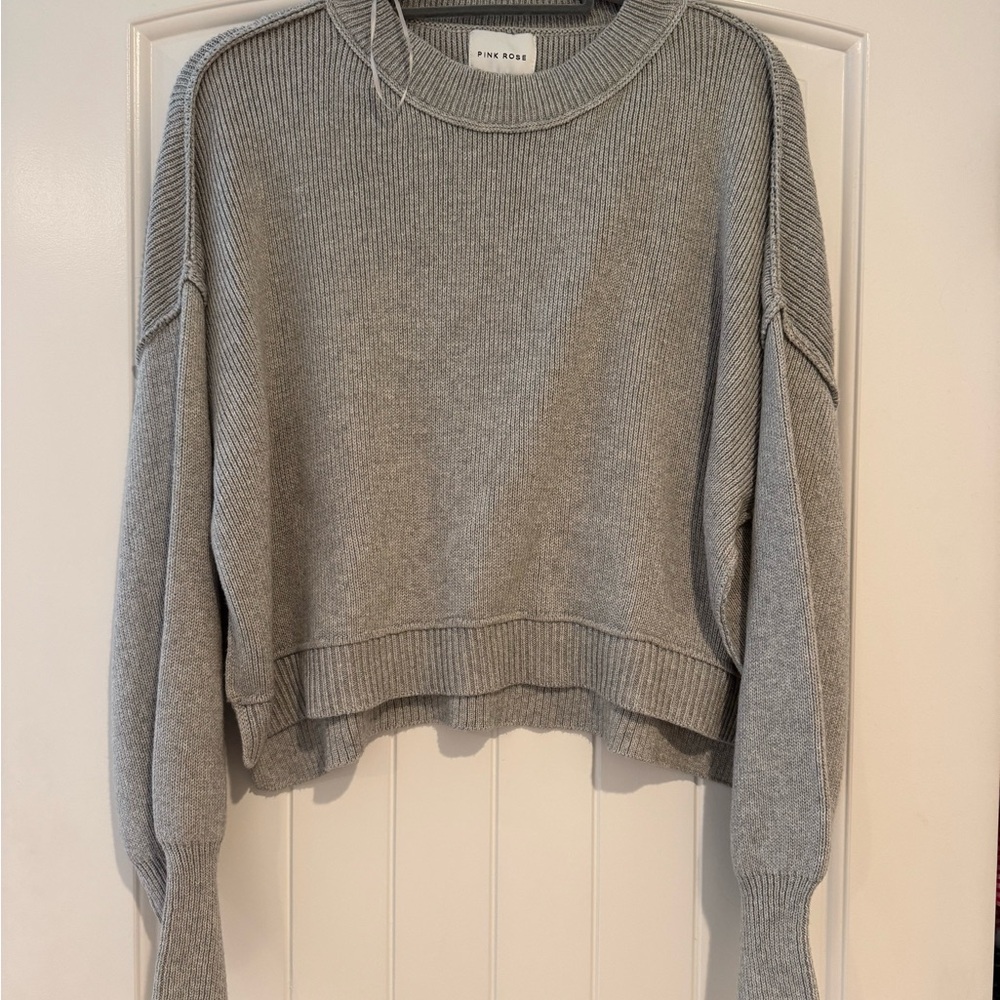 Pink Rose Light Gray Women's Cowl Neck Sweater